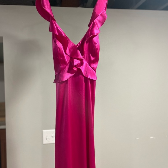 Fuchsia pink dress with ruffle crossing on the front, silk material! - Picture 1 of 3